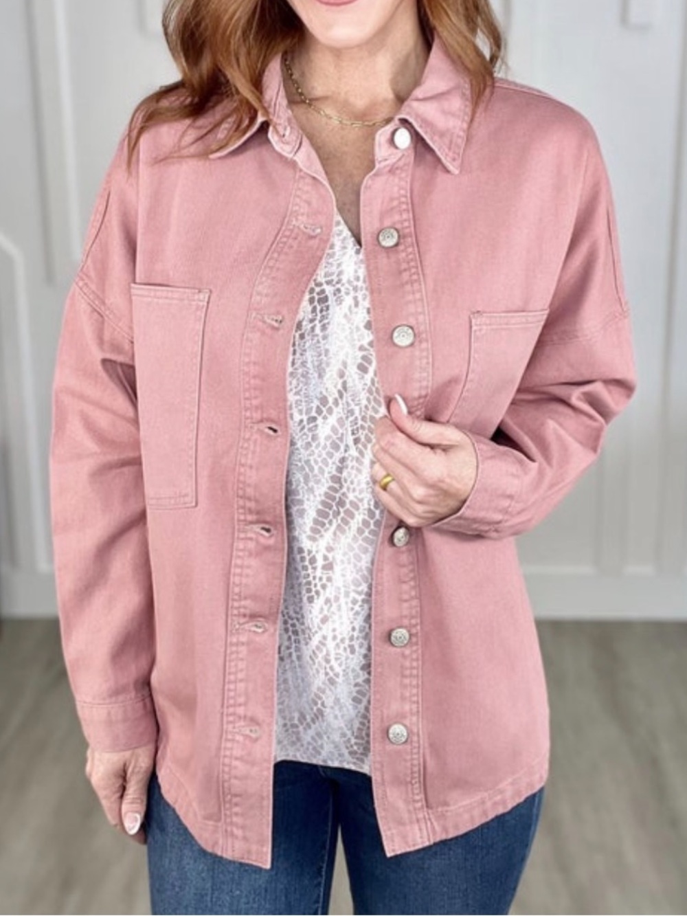 White Birch Dusty Pink button up, Shacket